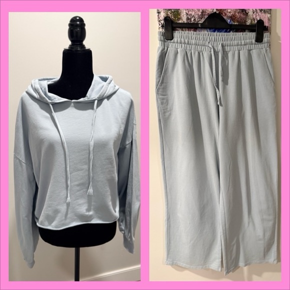Sugarlips Pants - Sugarlips Light Blue Two-Piece Hoodie & Wide-Leg Pants Set